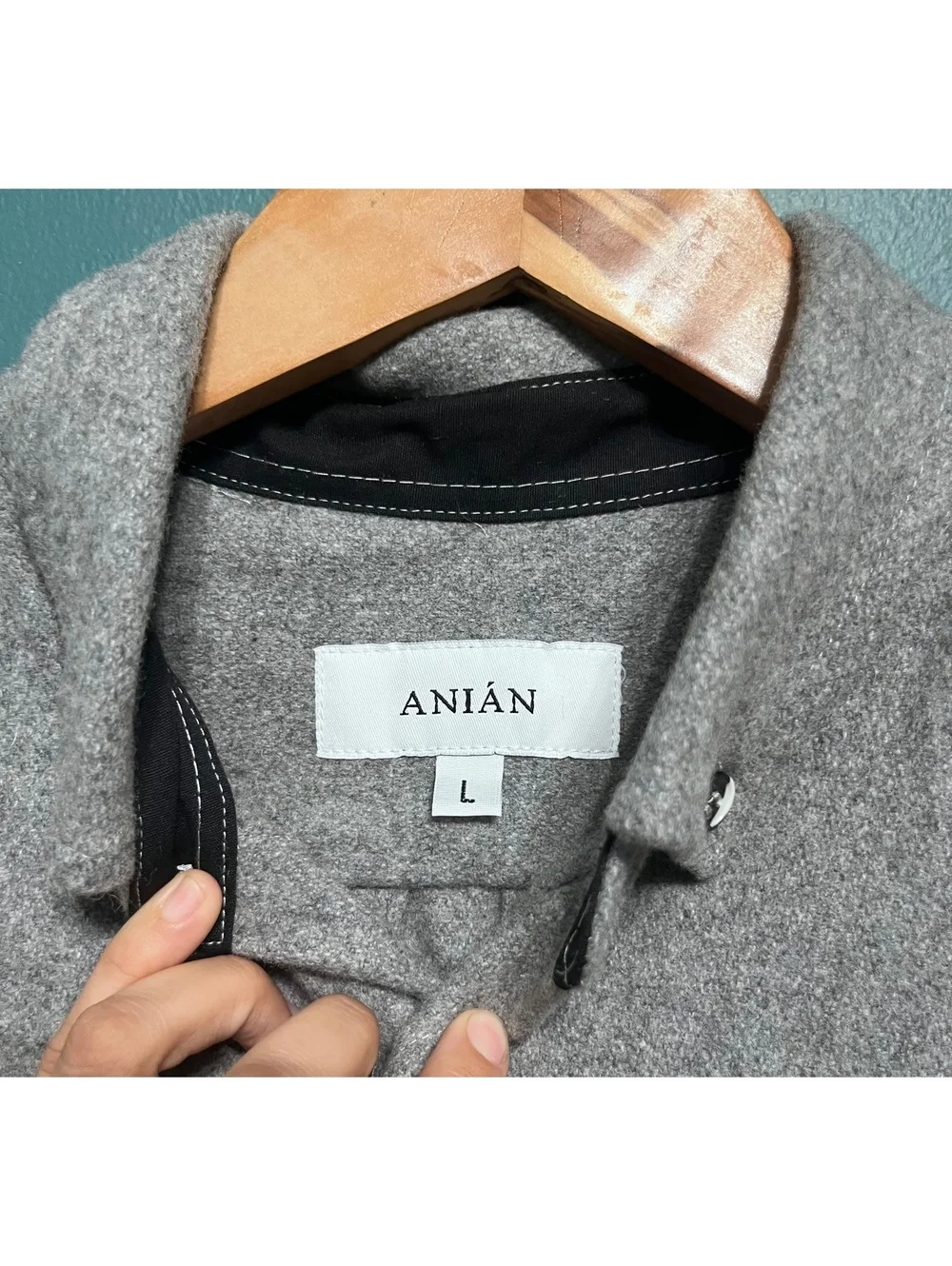 ANIAN Modern Melton Wool Shirt Grey Button Down Jacket Shacket Mens Gorpcore L
